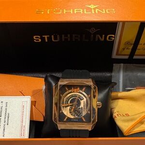 Stuhrling Original Metropolis 284 Men's Automatic 45mm Black & Rose Wristwatch